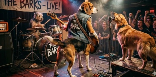 THE BARKS dog band, original front-on angle.